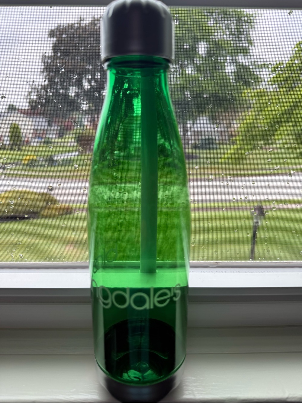 Bloomingdales Green BPA free plastic Bottle with White Logo NWOT